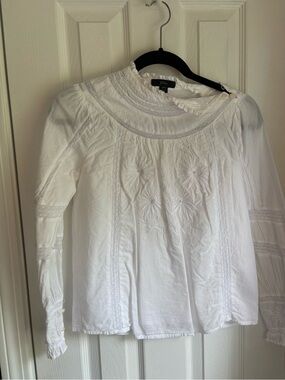 J. Crew White Embroidered Long-Sleeve Peasant Blouse
